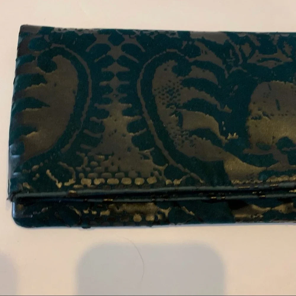EUC The Limited Teal and Greige Velvet Damask Pouch Clutch Evening Bag Purse‎